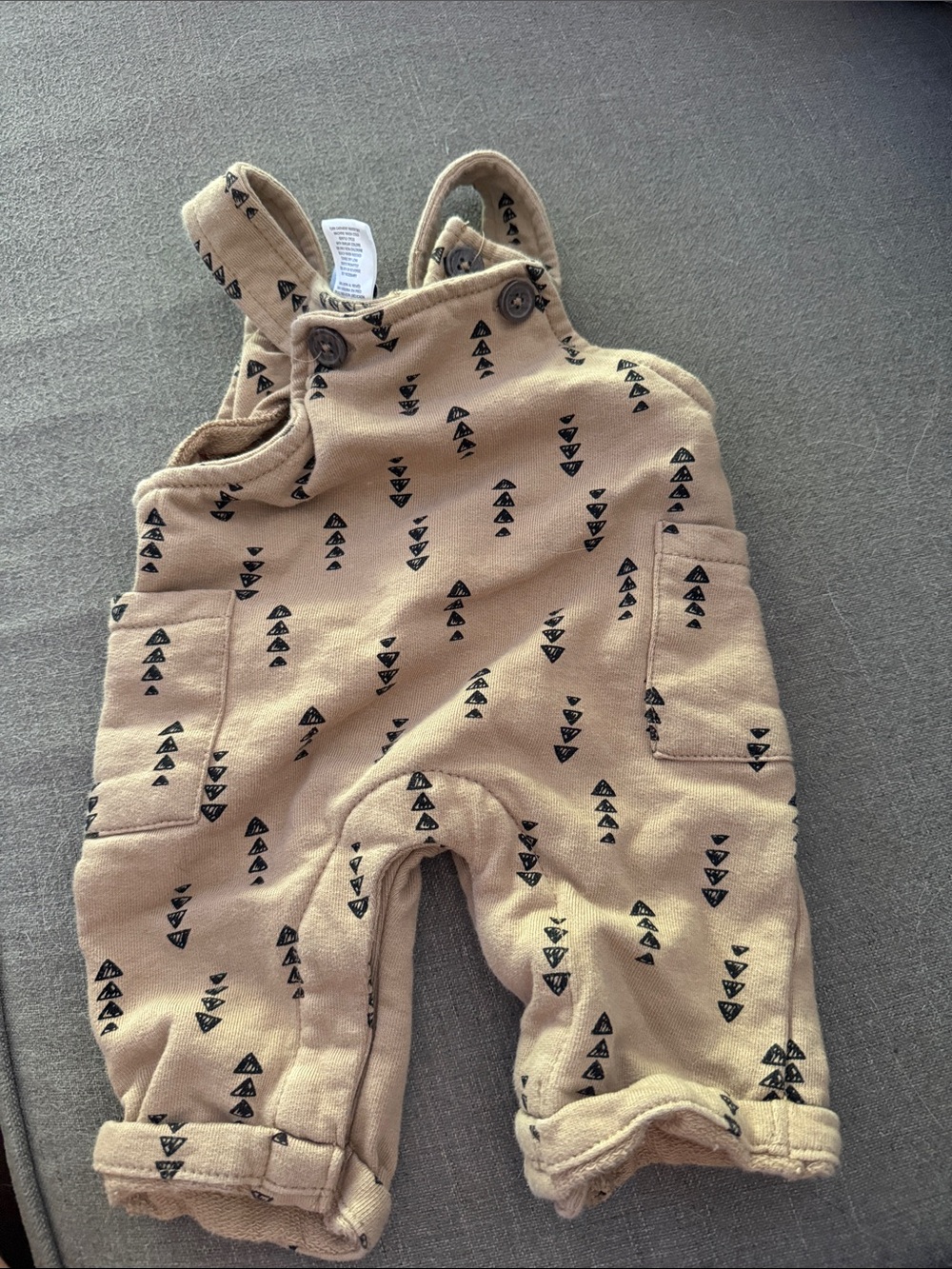 Tan Triangle Print Baby Overalls with Pockets